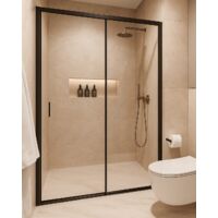 Porta doccia nicchia anta scorrevole profili neri anticalcare h195 6mm agata, misura 104