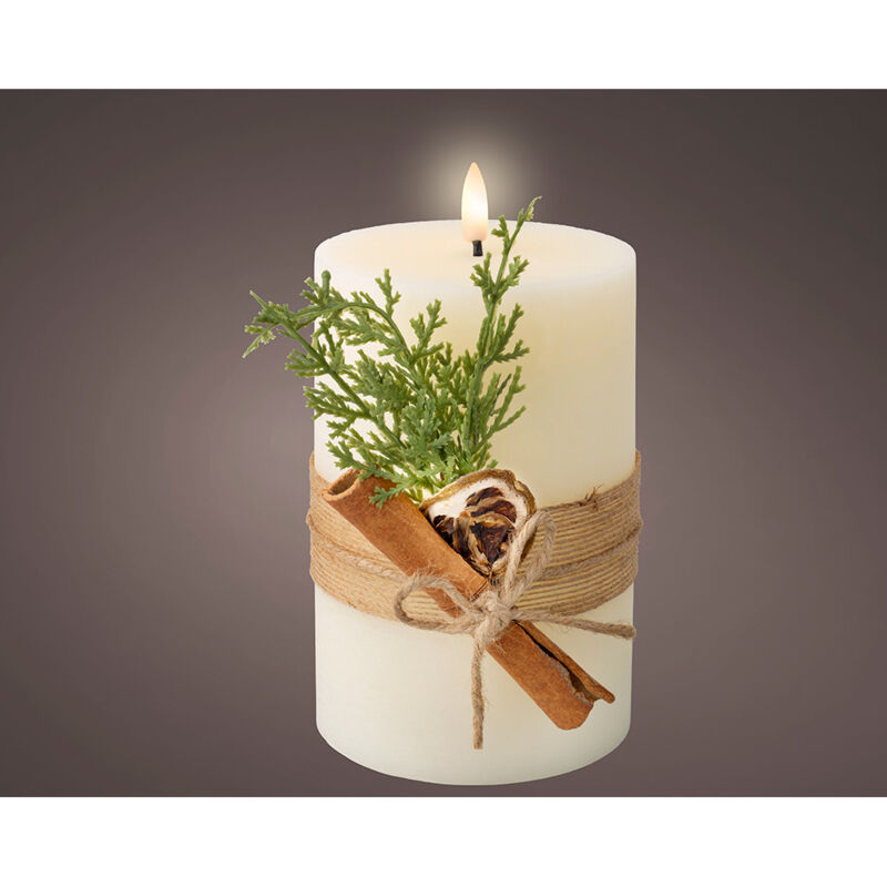 Candela di cera LED con linee di marmo 7x11,2 cm LUMINEO - Marrone