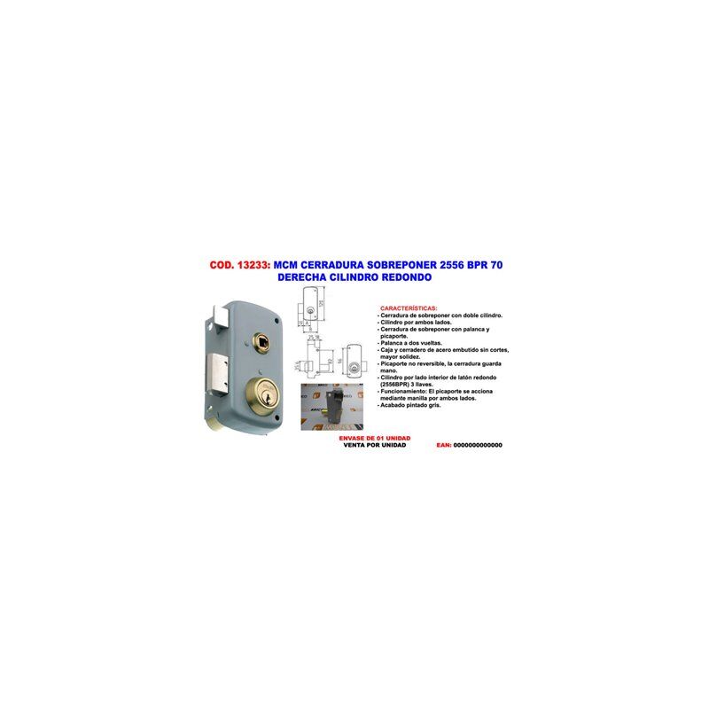 Cerradura Sobresaliente MCM 2556 BPR 70 Derecha Cilindro Redondo