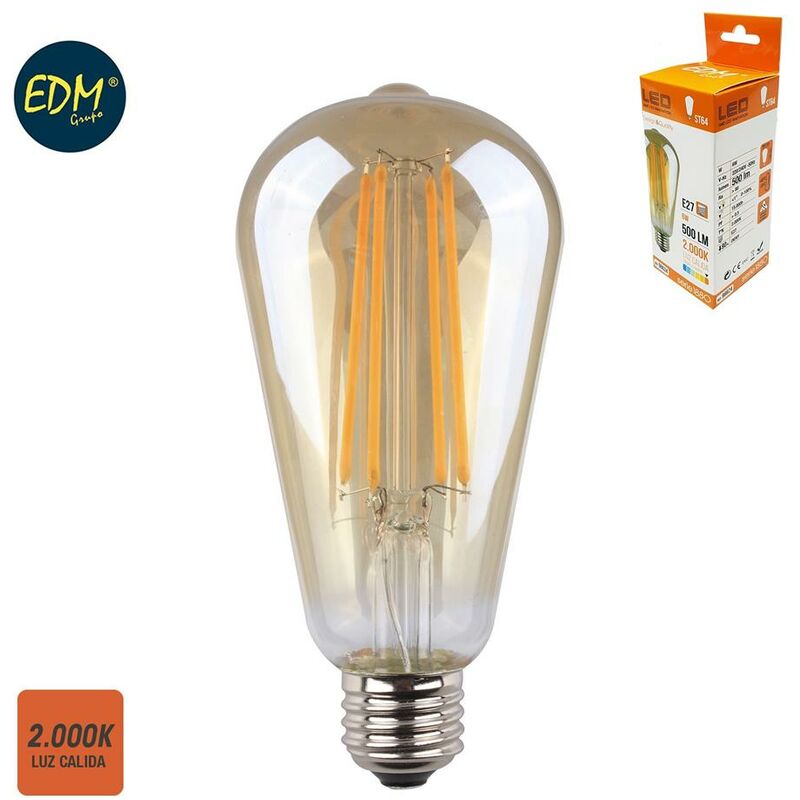 Bombilla de led VINTAGE ovalada 6W E27 500lm 2.000k EDM 98624