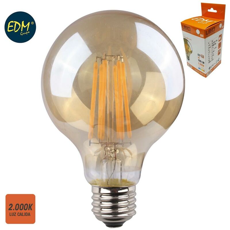 Bombilla de led VINTAGE globo 8W E27 700lm 2.000k EDM 98626