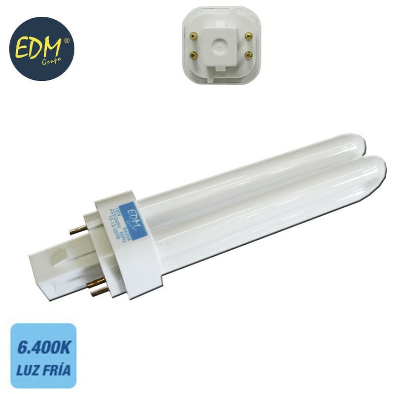 Bombilla bajo consumo pld-4 26w 4 pins g24q-3 6400k luz fria 16,9cm edm