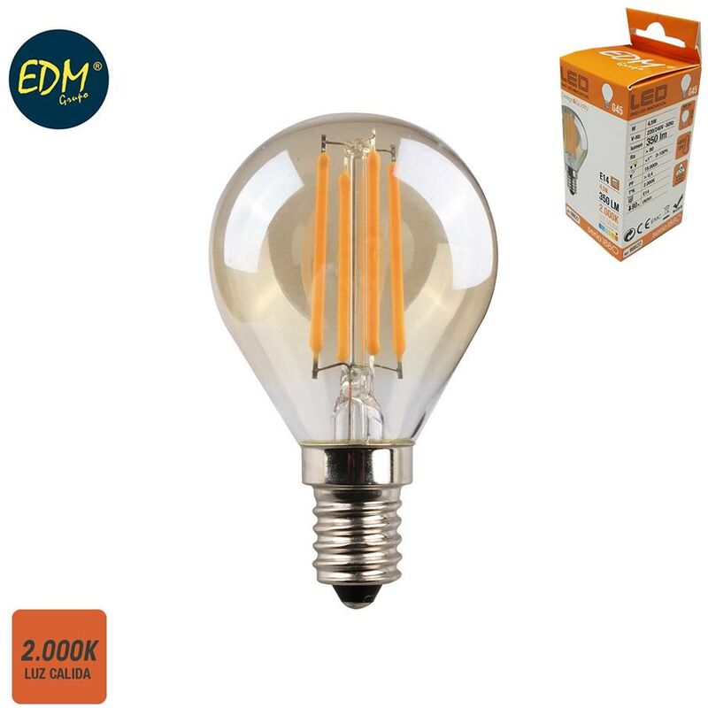 Bombilla de led VINTAGE esférica 4,5W E14 350lm 2.000k EDM 98622