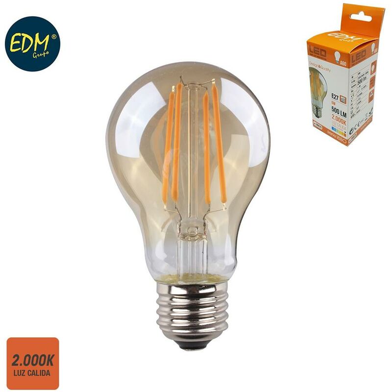 Bombilla Standard Filamento led cristal vintage 6w e27 2.000k edm 98625 luz calida de 500lm