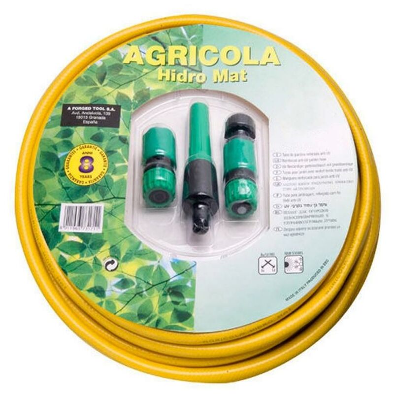 Manguera Amarilla Hidro Mat 15 mm. - 5/8" Rollo 25 Metros Con Accesorios