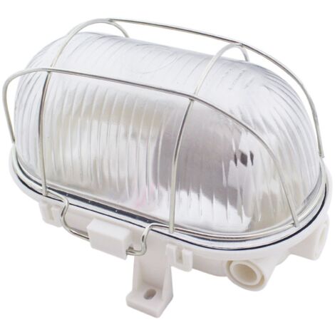 Aplique  ovalado de plástico con mateial aislante y difusor de vidrio, E27.Máx.60W.230V. IP44, Blanco.