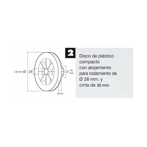 Disco Persiana Plastico Compacto Para Rodamieto 120x40 mm. Para Cinta 20 mm.