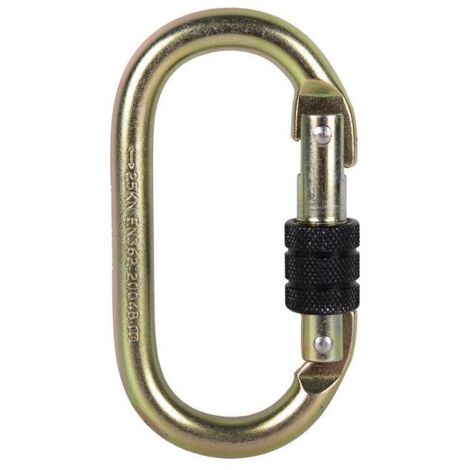 COFAN mosquetón con rosca seguridad , Mosquetón de seguridad fabricado en acero forjado de muy buena calidad en color dorado. Cuenta con un cierre de rosca en color negro fabricado