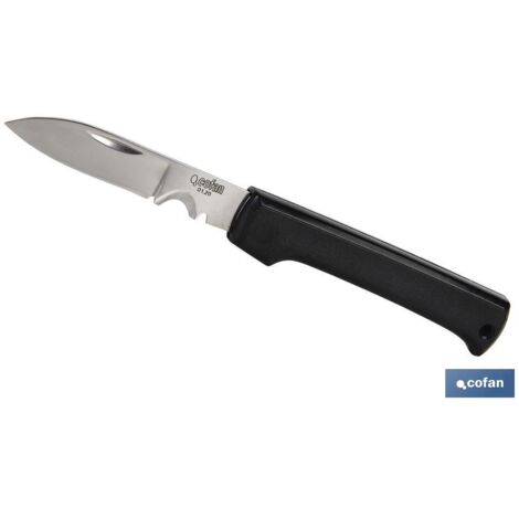 COFAN navaja electricista hoja 84mm , Navaja de electricista fabricada en acero inoxidable con mango ergonómico de plástico y corte estrecho en la base de la cuchilla. Navaja diseñ