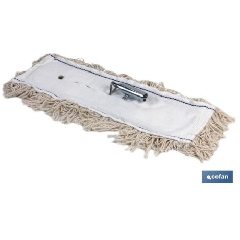 COFAN mopa plana limpiadora 45 cm. , Mopa Industrial plana de algodón con bastidor y acoples metálicos, ideal para la limpieza de pisos, con medidas de longitud desde 45 hasta 100