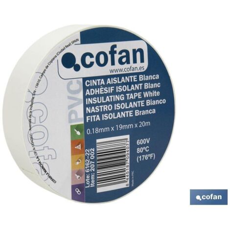 CINTA AISLANTE 180 Micras BLANCA 19mmX20 Metros venta unitaria