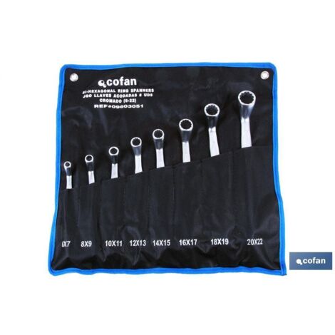 COFAN set 10 pcs llaves acodadas de 6-7 a 24-26 , Juego de llaves de estrella pulidas con doble punta y acodadas. Estas llaves Están fabricadas en acero al cromo vanadio de alta ca