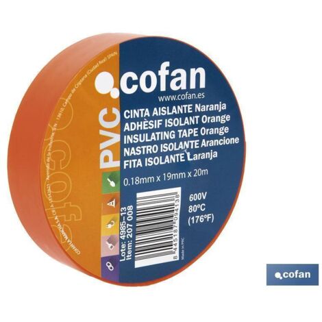 CINTA AISLANTE 180 Micras NARANJA 19mmX20 Metros venta unitaria