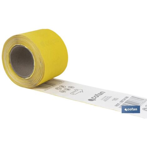 COFAN rollo lija de papel 100 x 25 m. g.180 , Rollo de lija de papel Amarillo con medida de 100mm de ancho x 25 metros de longitud. Granos desde 60 hasta 180. (1/5)