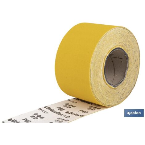 COFAN rollo lija de papel 100 x 25 m. g.60 , Rollo de lija de papel Amarillo con medida de 100mm de ancho x 25 metros de longitud. Granos desde 60 hasta 180.