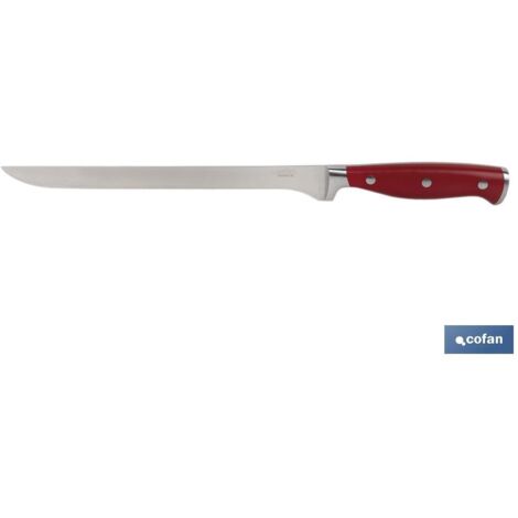 CUCHILLO JAMONERO/SALMONERO HOJA 25cm MODELO AGUACEJO ROJO (1/5)