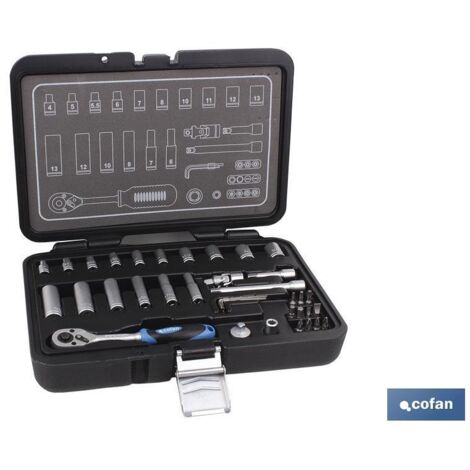 COFAN maletin 36 pcs profesional vasos 1/4 , Maletín sets de herramienta profesional 36 pcs de vasos 1/4.
