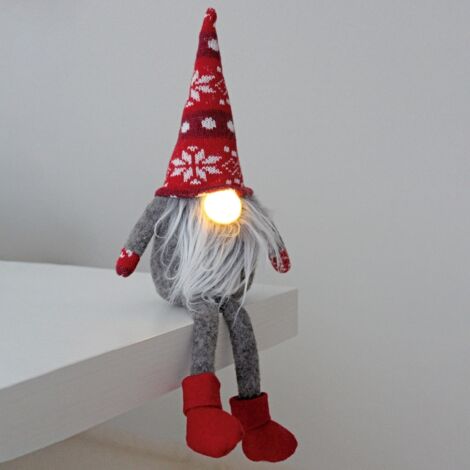 Gnomo de navidad LED con piernas colgantes Dremth 41cm 2xCR2032 Rojo y gris (1/5)