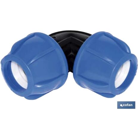 COFAN codo 90° pp pn16 25 x 25  venta unitaria , Codo 90° para tuberías de polietileno (PE).Adecuado para trabajar en sistemas de conducción de agua con una presión nominal de 16 b