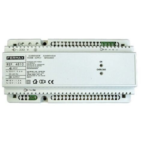 Alimentador 18VCC/1,5A-12VCA/1,5A DIN10. FERMAX 4810