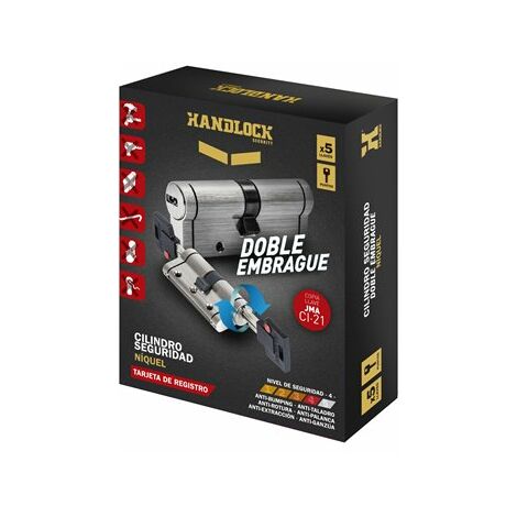 Cilindro seguridad níquel handlock doble embrague r13,5 35x35