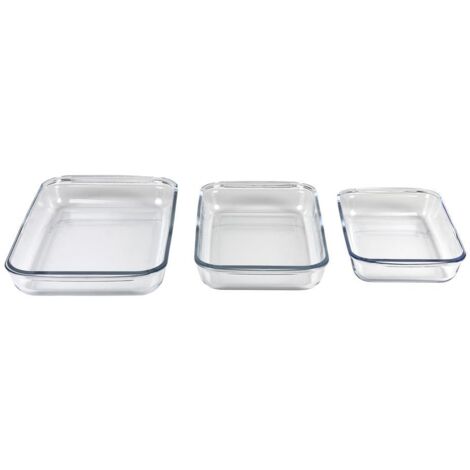 Set De 3 Fuentes Rectangulares De Vidrio Borosilicato Modelo Baritina 1600ml-2200ml-3000ml