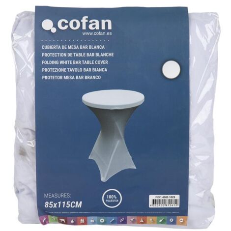 COFAN cubierta de mesa bar blanca , Cubierta de mesa de bar apta para las mesas altas de eventos y fiestas. Es de fácil instalación y lavado. Este producto es de poliéster elástico