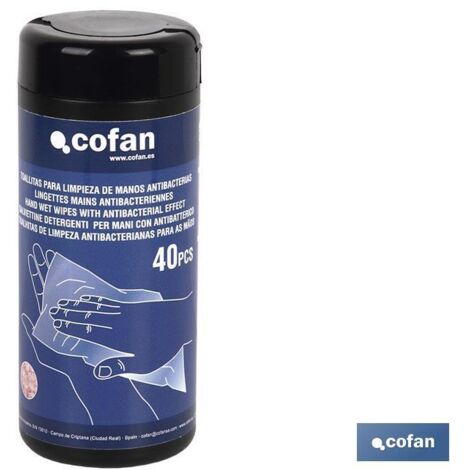 COFAN toallitas para limpieza de manos antibacterias 40 uds , Toallitas higienizantes de manos con solución antibacteriana fabricadas para la desinfección completa de las manos en