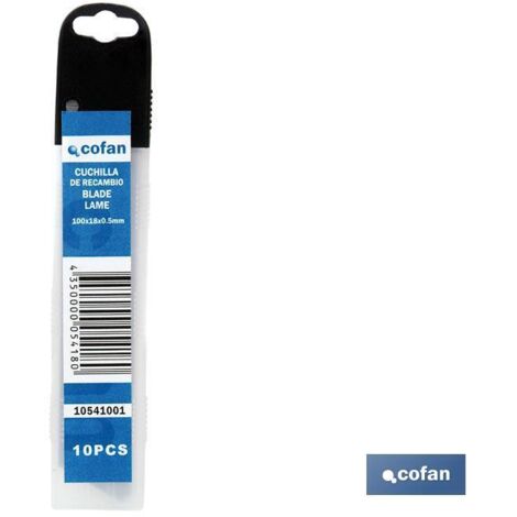 COFAN recambio 10 uds. cutter intercambiable (18 mm) , Repuesto de cuchillas para cútter. Hojas fabricadas en acero, afiladas y de alta duración. Cambiar la hoja del cútter es muy