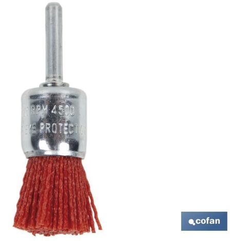 COFAN cepillo brocha de nylon 6 mm x ø25 , Cepillo de brocha con espiga de Ø6 mm para fijación en taladros. Los filamentos de nylon, disponibles en color naranja, con refuerzo de c (1/4)