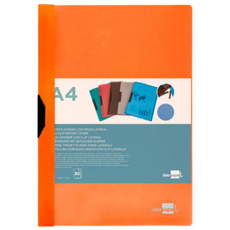 Carpeta dossier con pinza lateral PP DIN A4 naranja fluorescente Liderpapel (1/3)