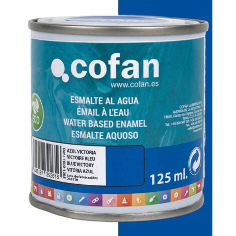 COFAN esmalte al agua (125 ml) azul victoria brillo , Esmalte al agua en una gran gama de colores disponibles. Está fabricado a base de dispersiones acrílicas de altas prestaciones