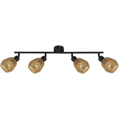 Regleta de techo "Krabi" de cuatro luces (4xE14) 220/240V IP20 18x90,6x9,5cm fabricada en metal y ratán color negro y beige (1/3)