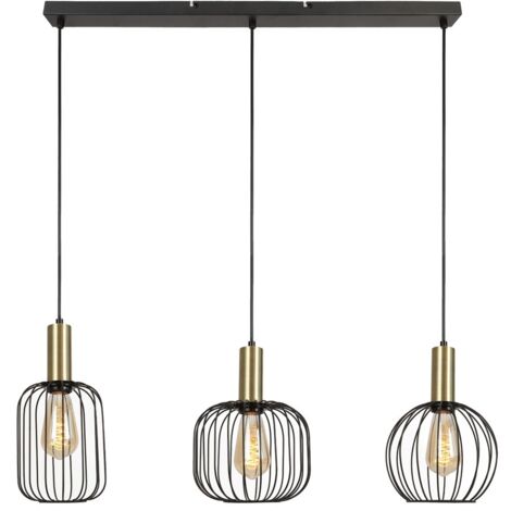 Regleta colgante de techo "Sofis" de tres luces (3xE27) IP20 100x84x20cm fabricada en acero color negro y oro (1/3)