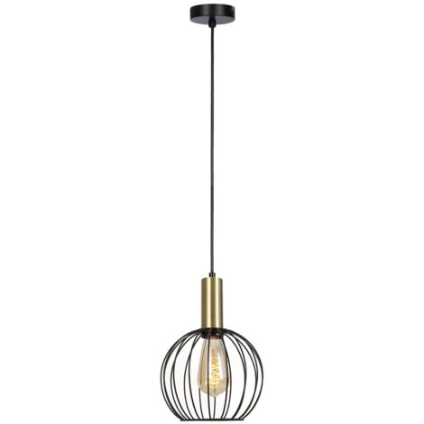 Lámpara colgante "Sofis II" E27 230V IP20 Ø20x100cm fabricada en acero color negro y oro (1/3)