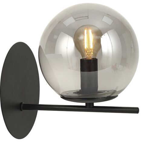 Aplique de pared "Boston" E14 (25W máximo 230V) IP20 Ø21x21x15cm fabricada en acero y cristal color negro y fumé (1/3)