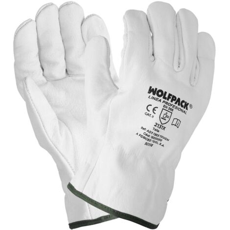 WOLFPACK LINEA PROFESIONAL Guantes De Trabajo De Piel Flor De Vacuno, Proteccion Laboral, Riesgos Mecanicos, Guantes De Seguridad De Cuero. Talla 9"