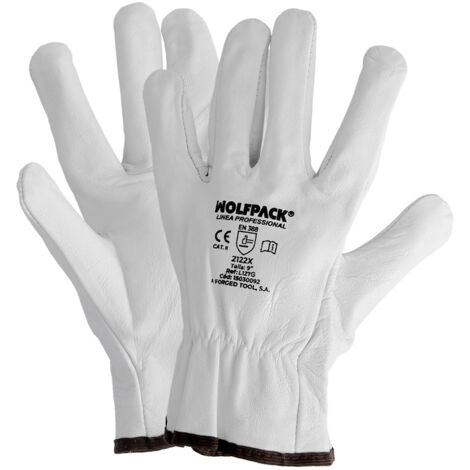 WOLFPACK LINEA PROFESIONAL Guantes De Trabajo De Piel Flor De Vacuno, Proteccion Laboral, Riesgos Mecanicos, Guantes De Seguridad De Cuero. Talla 7"
