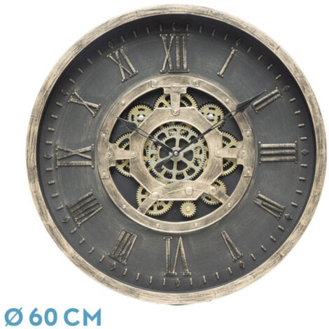 Reloj de pared ADAMUZ negro oro 60x60x7 cm engranajes con movimiento