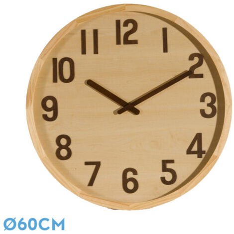 Reloj de pared BORGOÑA madera clara 60x60x5 cm movimiento continuo (1/4)
