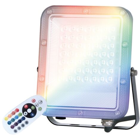 Proyector LED "Kintore" con mando a distancia (30W RGB+1800K) IP65 167x140x26mm color negro (1/5)