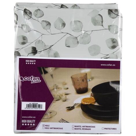 Hule con diseño moderno de hojas de eucalipto 140x300cm fabricado en PVC y polipropileno color gris y negro (1/5)