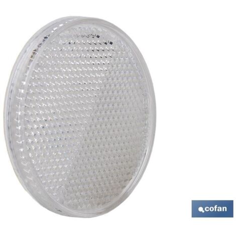 Catadióptrico redondo con adhesivo para fijar en vehículos Ø60mm fabricado en PMMA color blanco