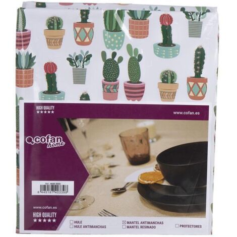 COFAN mantel antimanchas cactus  1,40 x 1,40 , Mantel antimanchas con un diseño estampado de cactus para añadir un toque de alegría y personalidad a cualquier mesa. Adecuado para p