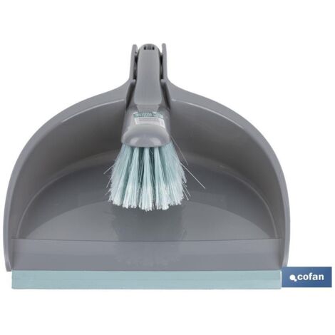Cepillo con pala de limpieza con borde de goma color gris y turquesa