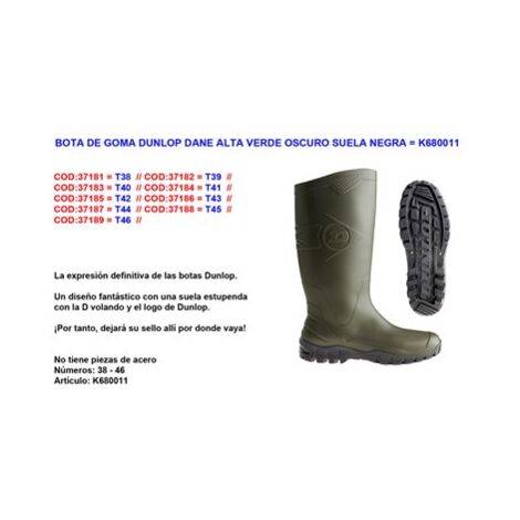 DUNLOP BOTAS DE AGUA GOMA VERDE CAÑA ALTA DANE N° 47K680011