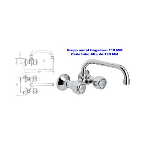 GENEBRE Grupo Mural Fregadero 11 cm Caño Tubo Alto 18 cm (1/2)