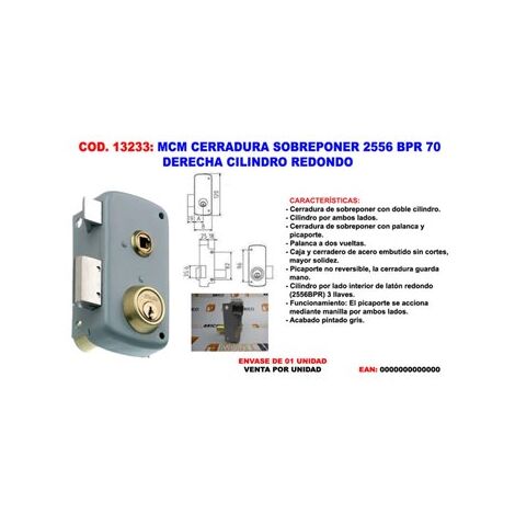 Cerradura Sobresaliente MCM 2556 BPR 70 Derecha Cilindro Redondo