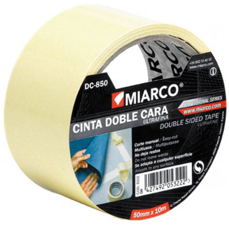 Rollo de 10 metros de cinta adhesiva de doble cara de 5cm de ancho color beige (1/2)