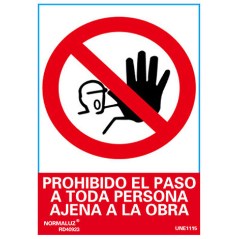 Cartel Señal 210X300Mm Pvc Prohibido El Paso Obra Normaluz
